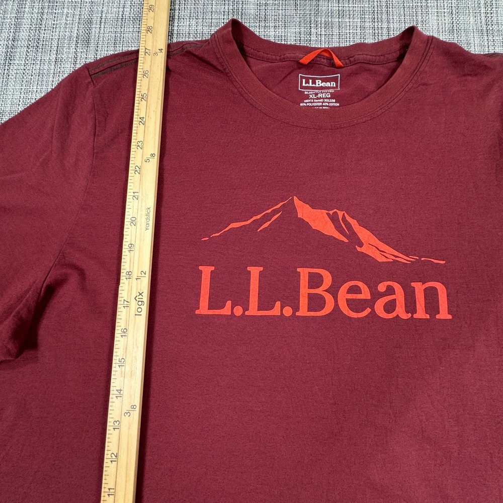 LL Bean Mens XL Mountain Logo Graphic T Shirt Burgundy Slightly Fitted Casual - Picture 4 of 7